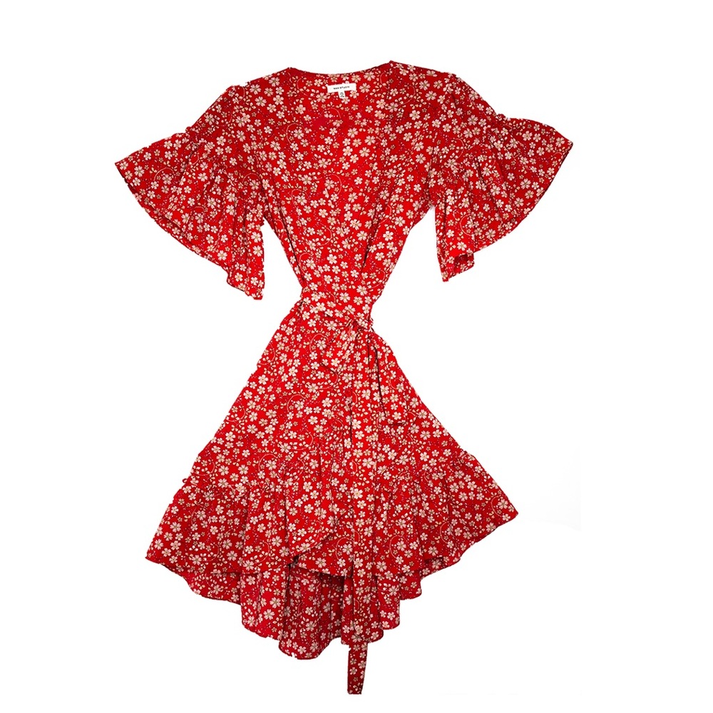 Max Studio Floral Print Wrap Ruffle Dress